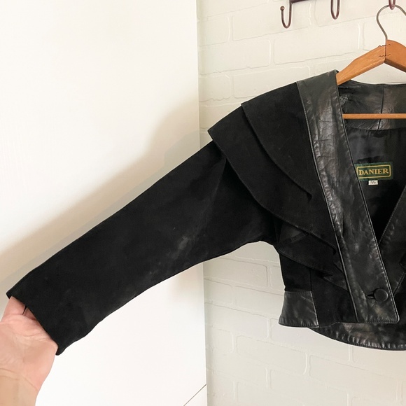 Vintage Danier Y2K Real Leather Jacket Crop Statement ruffled collar Mobwife S - Picture 3 of 12